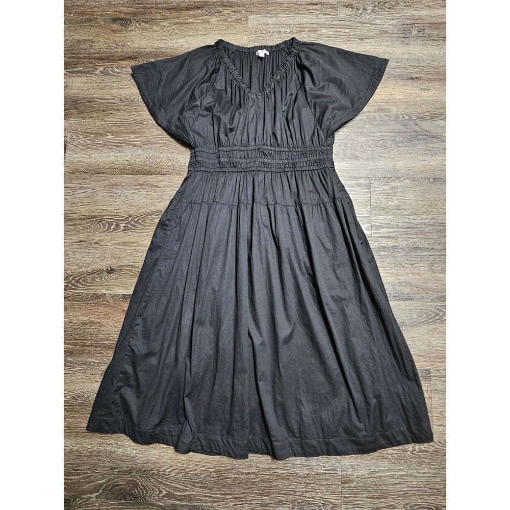 Free Assembly Black Cotton Flutter Sleeve Smocked Waist Dress Size Large 12-14 - Picture 7 of 13